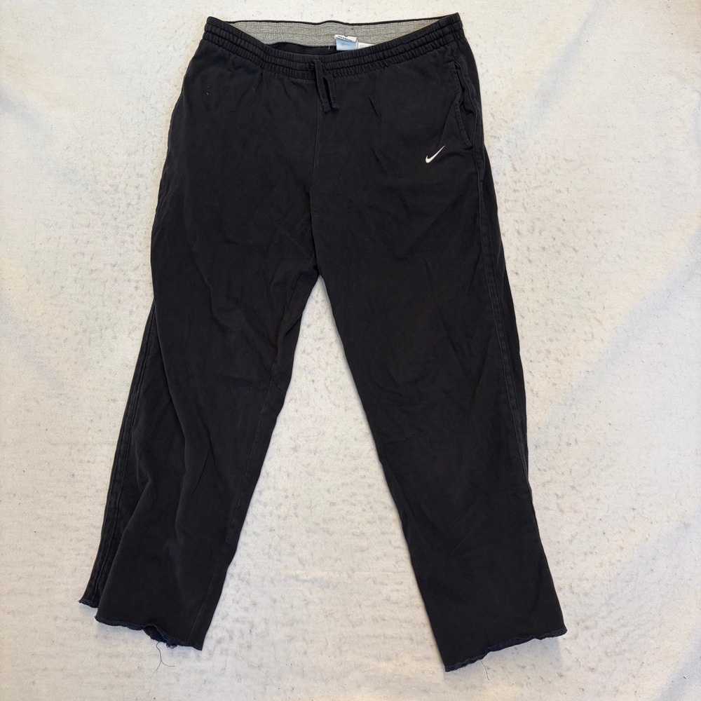 Nike Sweatpants Mens Medium Black Raw Hem Embroidered Swoosh Relaxed Fit